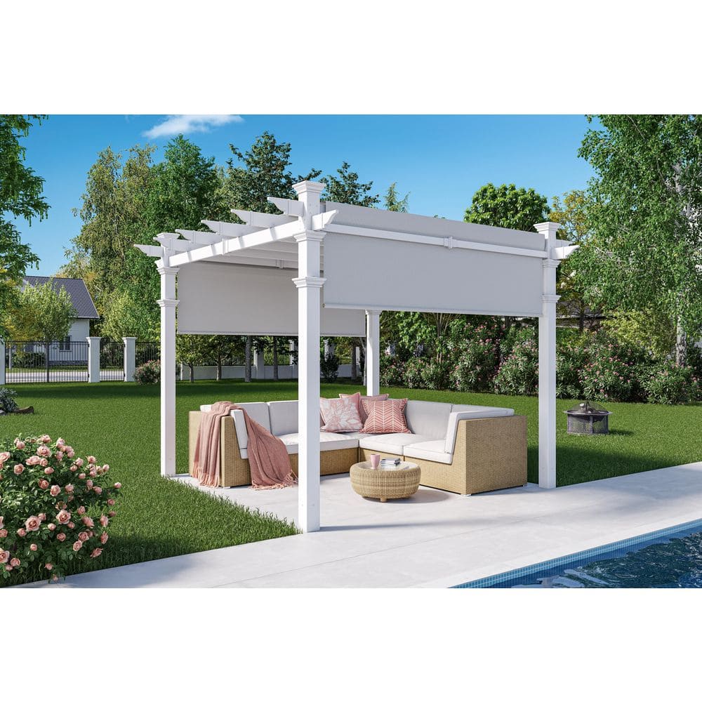 Malibu 10' x 10' White Vinyl Pergola with Canopy
