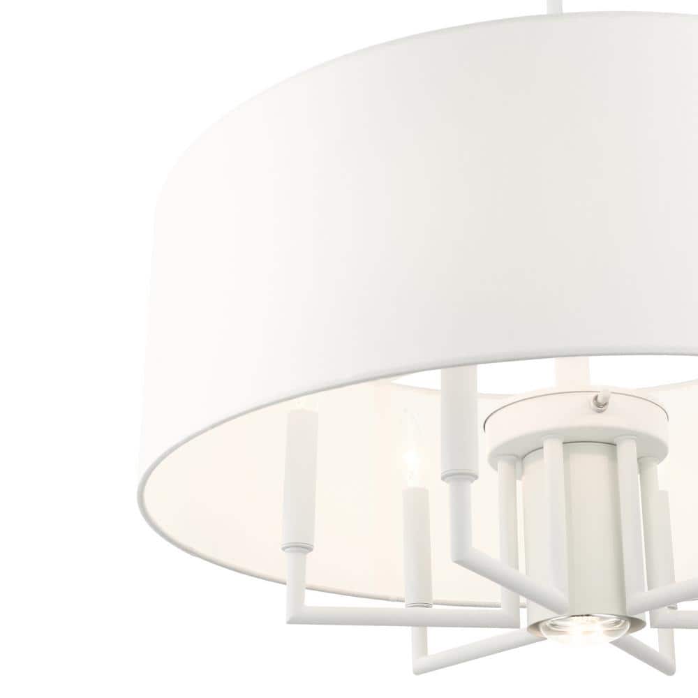 Meridian 7-Light White Fabric Drum Pendant Chandelier