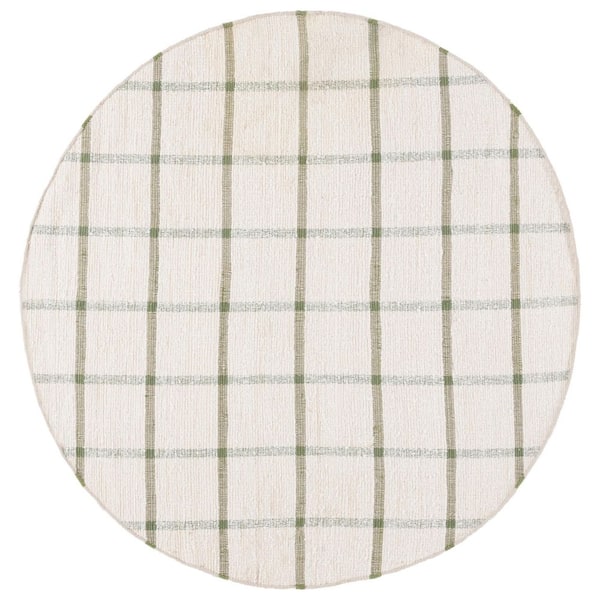 Montauk 6 ft. x 6 ft. Ivory/Green Geometric Lattice Round Area Rug