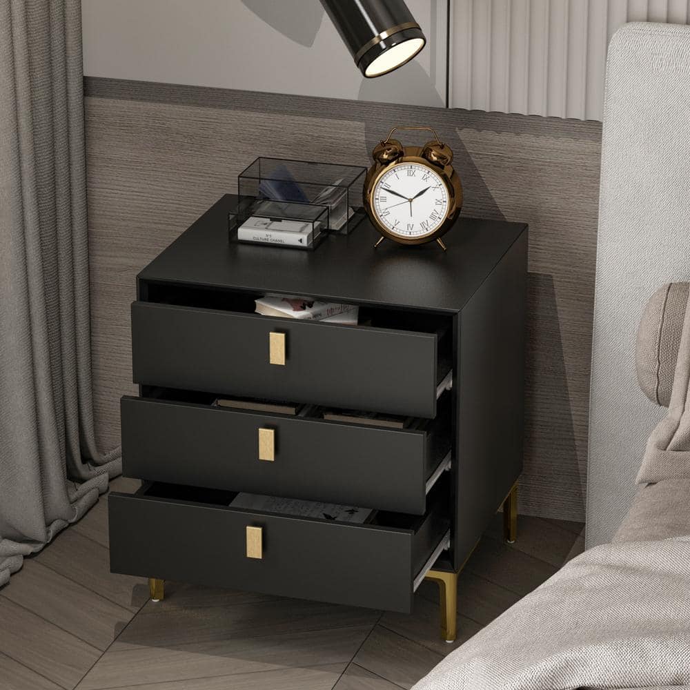 Luxurious Black and Gold Steel 3-Drawer End Table