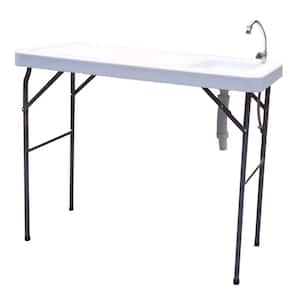 White Fish and Game Cutting Cleaning Table with Sink and Faucet