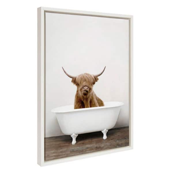 Kate and Laurel Sylvie Highland Cow in Tub Color by Amy Peterson Art Studio Framed Art Print 18 in. x 24 in.