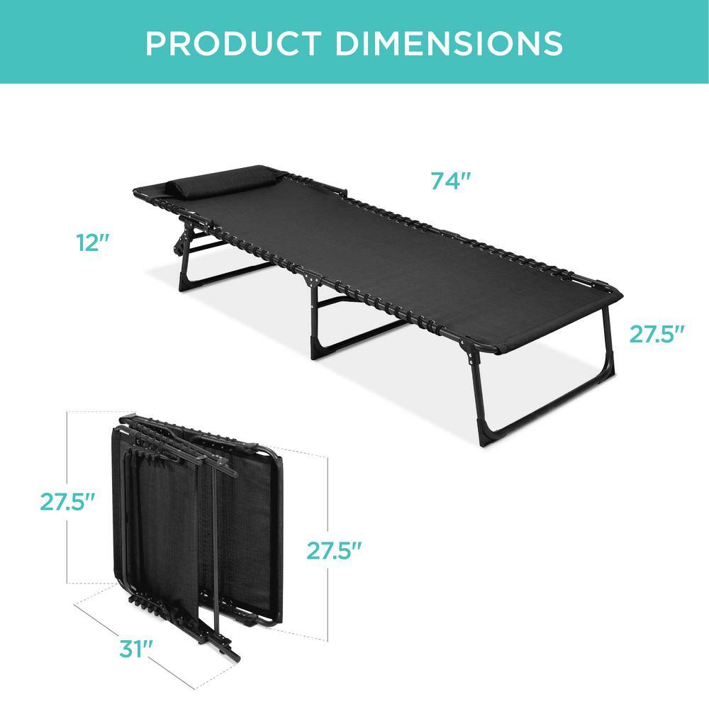 Black Adjustable Folding Outdoor Chaise Lounge Chair with Cushions