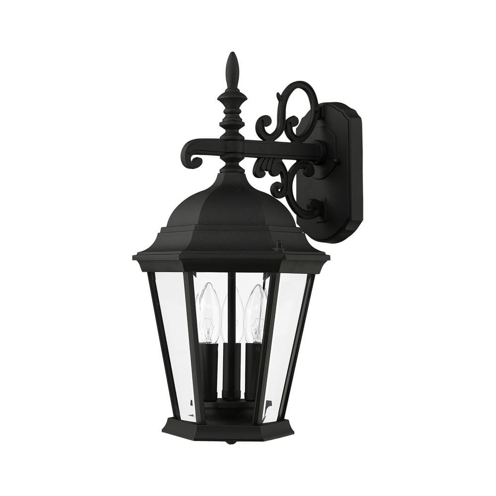 Hamilton Textured Black Aluminum 3-Light Outdoor Wall Lantern