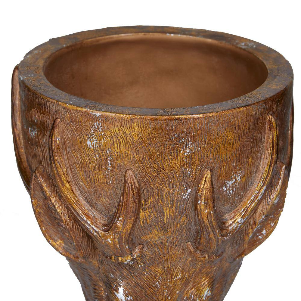 14 in. Bronze Polystone Deer-Inspired Indoor Planter