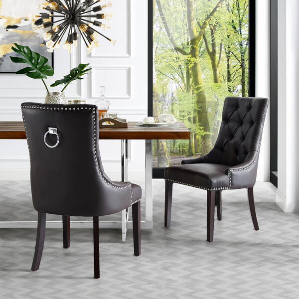 Inspired Home Autumn Espresso Chrome Pu, Espresso Faux Leather Dining Chair