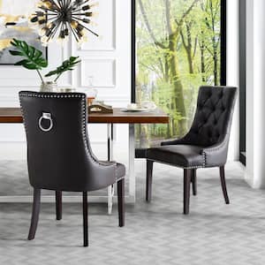 Autumn Espresso/Chrome PU Leather Nailhead Armless Dining Chair (Set of 2)