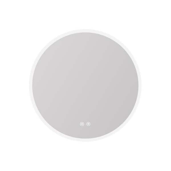 ANGELES HOME 24 in. W x 24 in. H Round Rectangular Frameless Anti-Fog Wall Mounted LED Bathroom Vanity Mirror in Silver