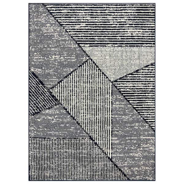 Contemporary Distressed Geometric Area Rug Black 5 ft. x 7 ft. Area Rug