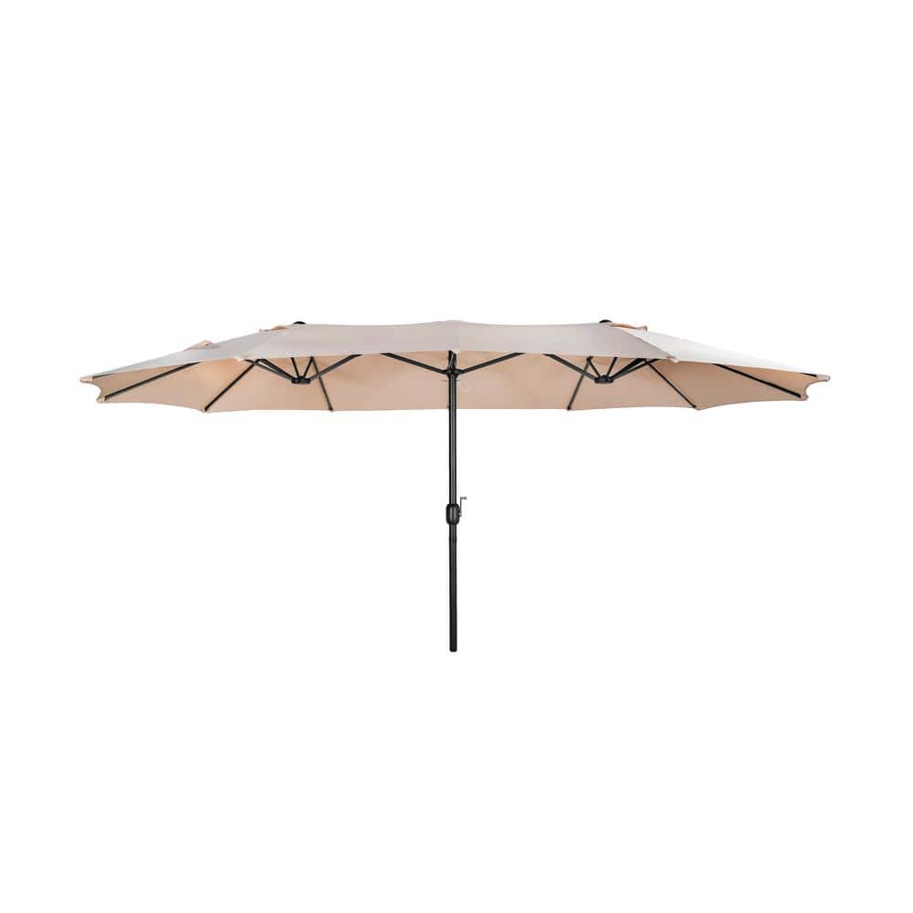 Beige 15 ft Double-Sided Outdoor Patio Umbrella with Steel Pole