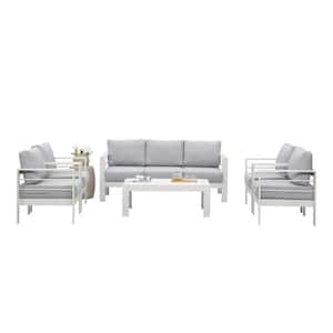 6-Piece Aluminum Patio Conversation Set with White Cushion with Table, Rust-Resistant, Sturdy Broad Armrest and Backrest
