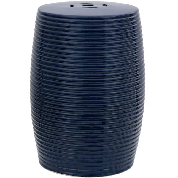 Red Lantern Dark Blue Ribbed Porcelain Ottoman