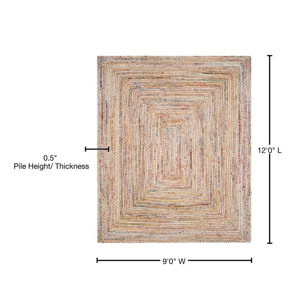 Beige and Multicolor Handmade Cotton Braided Area Rug 9' x 12'