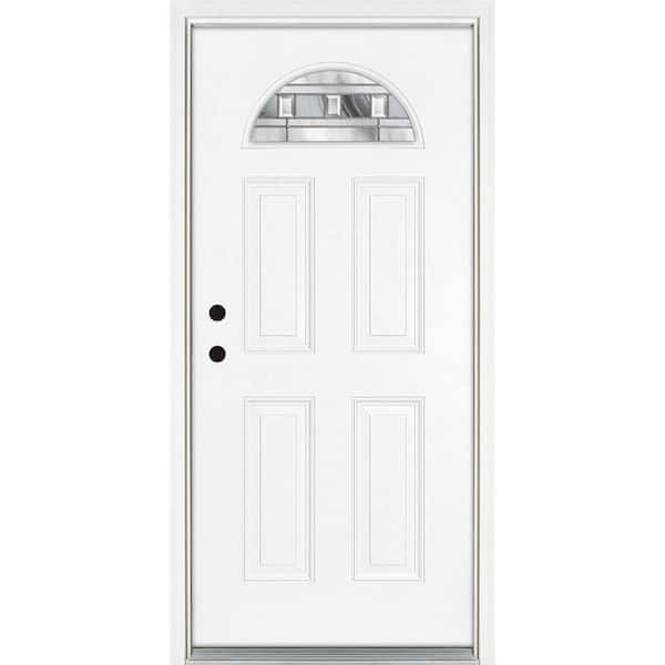 MP Doors 32 in. x 80 in. Right-Hand Inswing 1/4 Fan Lite Savana Decorative Glass White Finished Fiberglass Prehung Front Door
