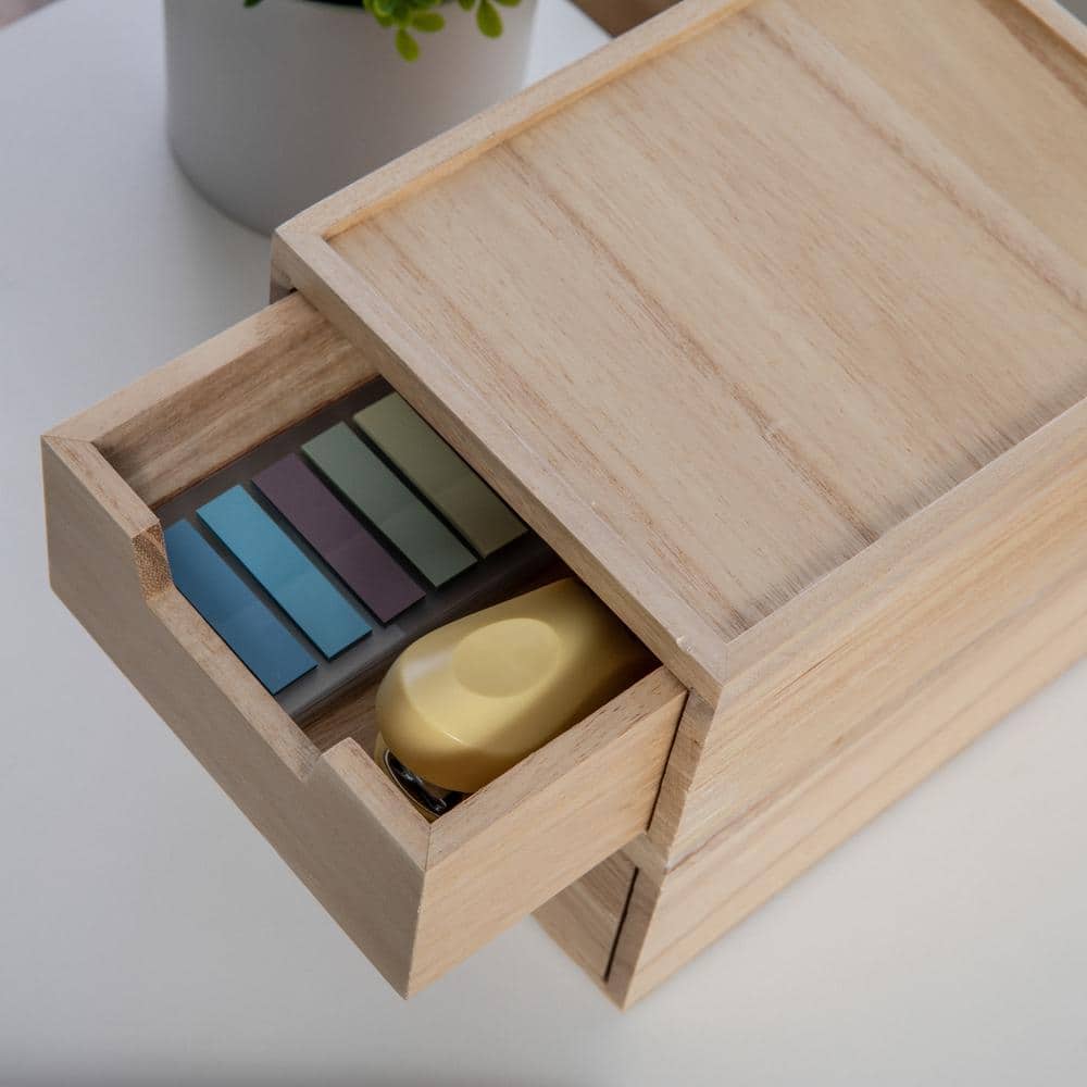 Light Natural Paulownia Wood Stackable Storage Boxes with Drawers