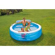 7.08 ft. x 88 in. Round Family Lounge Inflatable Pool with Built In Bench and 120-Volt Electric Air Pump