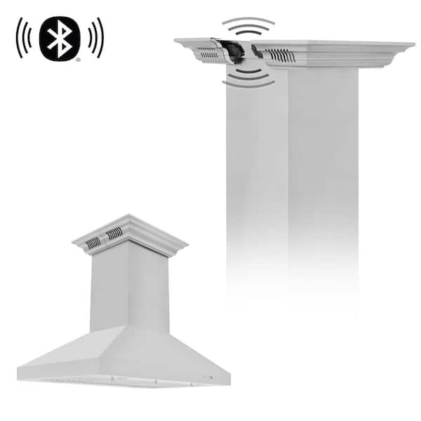 36 in. 400 CFM Ducted Island Mount Range Hood with Built-In CrownSound Bluetooth Speakers in Stainless Steel