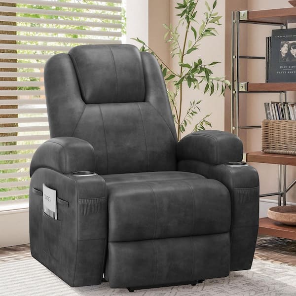 LACOO Black Leather Standard (No Motion) Recliner with Power Lift