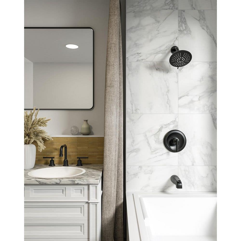 Matte Black Wall Mounted Single-Handle Shower Faucet Set