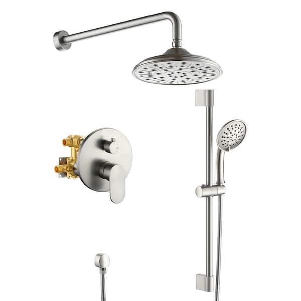 Unbranded Retro Series 3-Spray Patterns with 1.8 GPM 8 in. Rain Wall Mount Dual Shower Heads with Handheld in Brushed Nickel