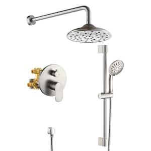 Retro Series 3-Spray Patterns with 1.8 GPM 8 in. Rain Wall Mount Dual Shower Heads with Handheld in Brushed Nickel