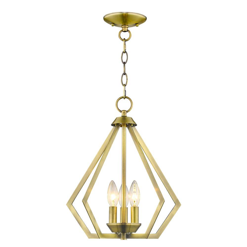 Triangular Prism Mini Chandelier in Antique Brass with 3-Light Design