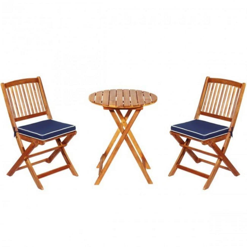 Afoxsos 3Piece Acacia Wood Round Outdoor Bistro Set Classic Garden