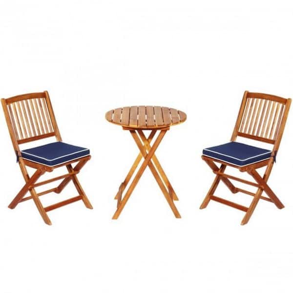 Afoxsos 3Piece Acacia Wood Round Outdoor Bistro Set Classic Garden