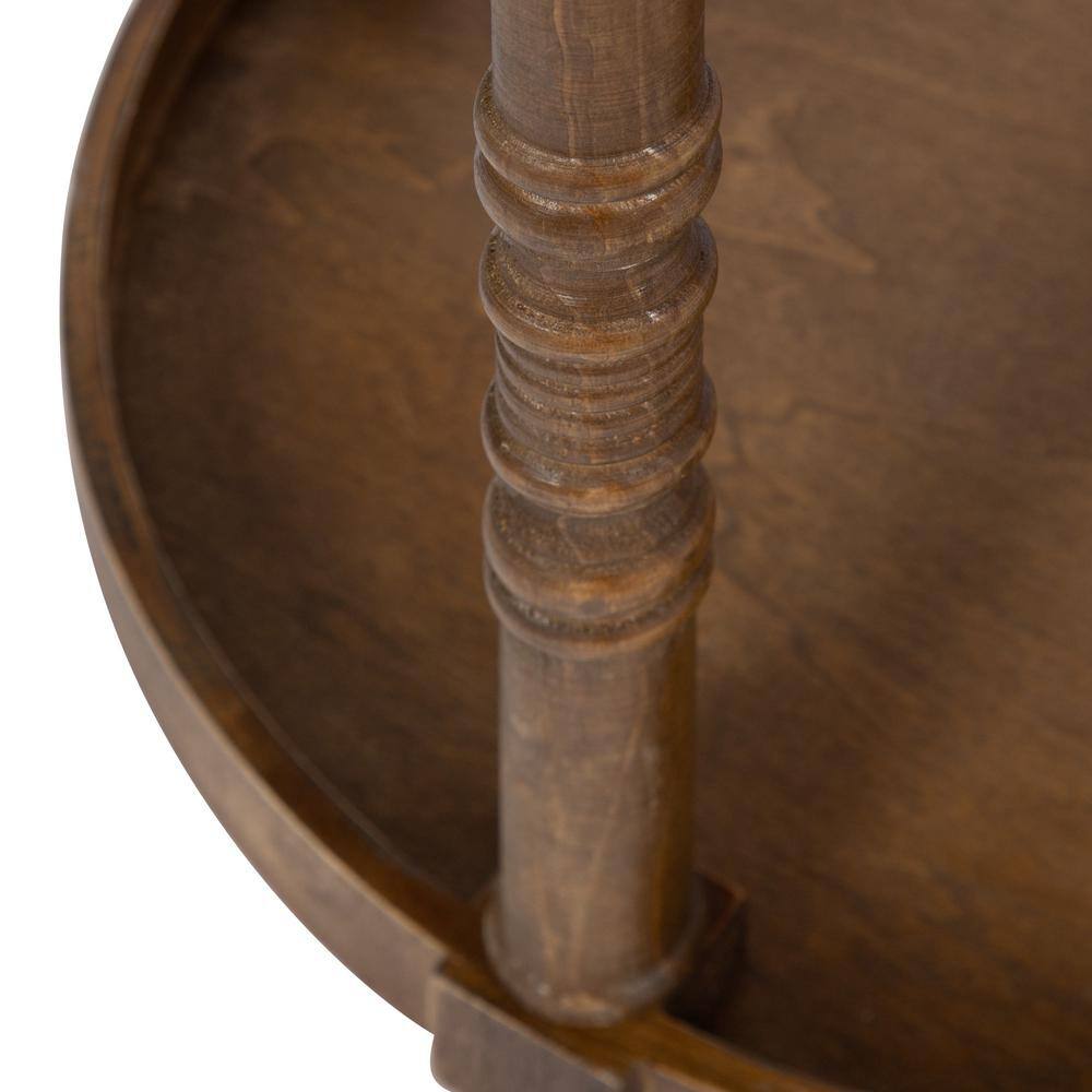 Colonial Rustic Brown Wooden Round Dual-Tier End Table