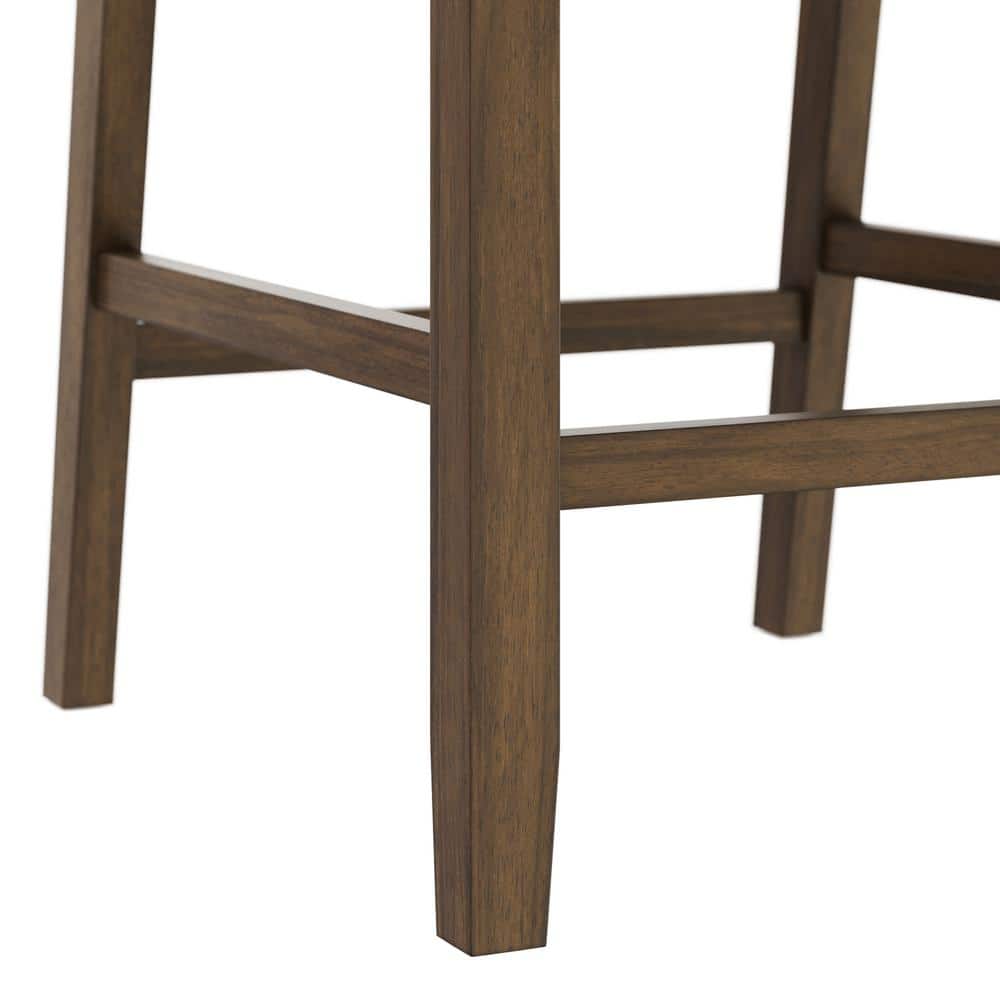 Linus Dark Brown Wood and Light Gray Linen Bar Stool