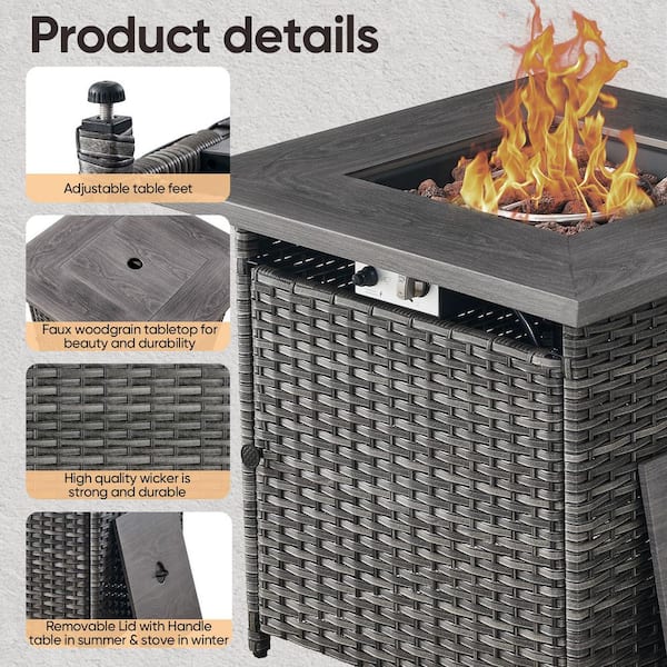 luxury patio with fire pit in winter - moosprr Luxury Gray Wicker Fire Pit Conversation Set with Olefin ...