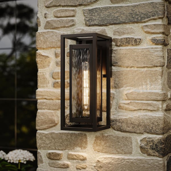 Shaw 19.5 in. 1-Light Outdoor Wall Light with Clear Water Glass in Antique Bronze