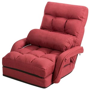 Folding Lazy Floor Quilted Folding Gaming Chair Floor Recliner-Red