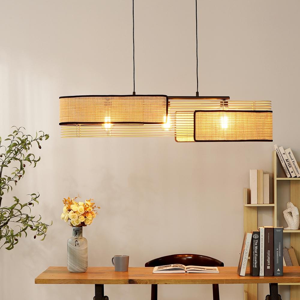 Bohemian Aluminum and Wicker 3-Light Island Pendant