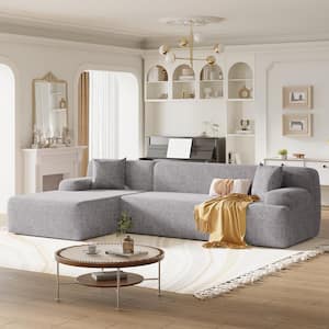 125.6 in. W Square Arm 4-Piece 6 Seats Polyester U Shape Sectional Sofa with Chaise in Gray