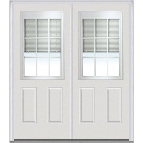 MMI Door 72 in. x 80 in. Internal Blinds and Grilles Left-Hand Inswing 1/2-Lite Clear 2-Panel Painted Steel Prehung Front Door