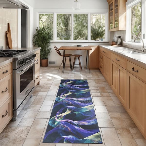 Washables Blue Multicolor 2 ft. x 10 ft. Abstract Contemporary Runner Area Rug