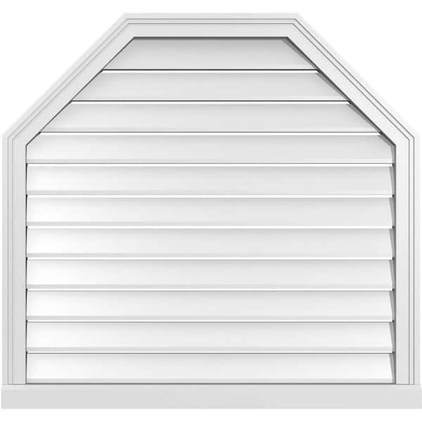 Ekena Millwork 36 in. x 34 in. Octagonal Top Surface Mount PVC Gable Vent: Functional with Brickmould Sill Frame