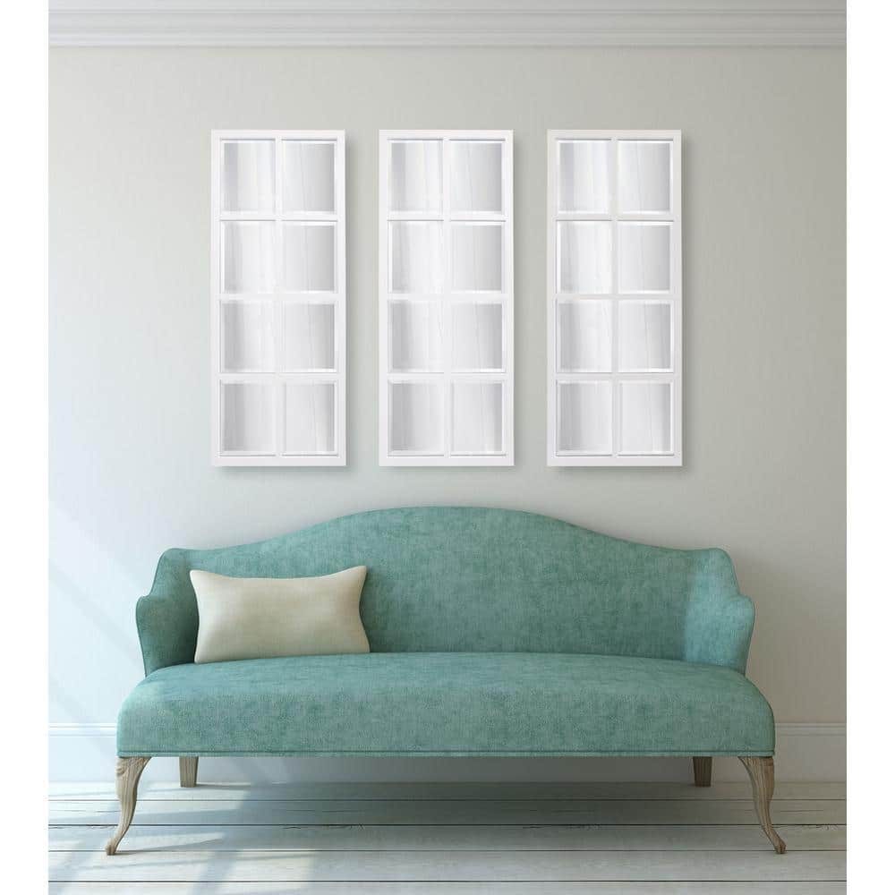 White Rectangular Windowpane Framed Wall Mirror, 17" x 42"