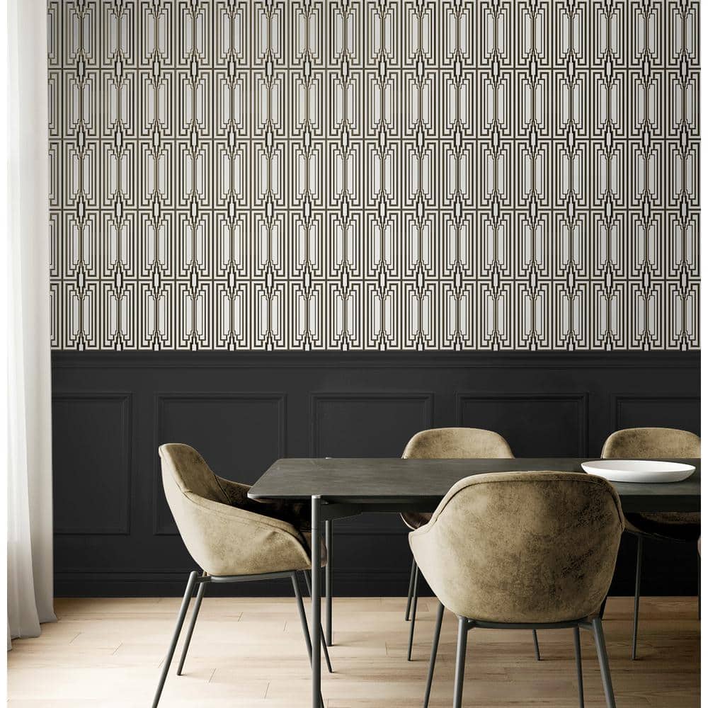 Ebony and Gold Geometric Vinyl Peel & Stick Wallpaper Roll