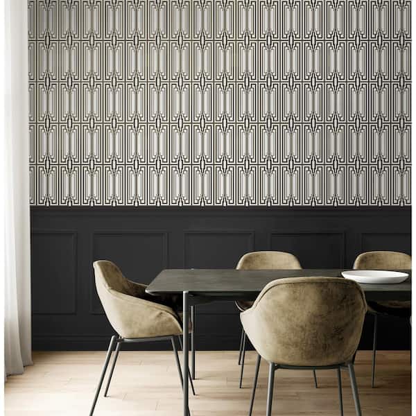40.5 sq. ft. Ebony and Gold Manhattan Deco Vinyl Peel and Stick Wallpaper Roll