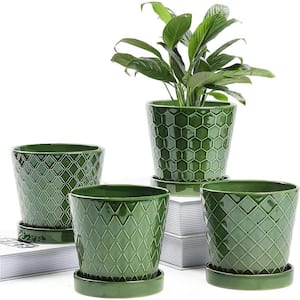 Modern 5 in. L x 5 in. W x 5 in. H Patina Ceramic Round Indoor Planter (4-Pack)