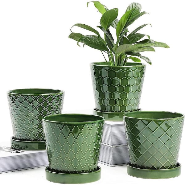 ITOPFOX Modern 5 in. L x 5 in. W x 5 in. H Patina Ceramic Round Indoor Planter (4-Pack)