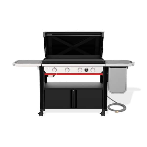 Slate Rust-Resistant Griddle 4-Burner Natural Gas 36 in. Flat Top Grill in Black with Flip-Up Side Table