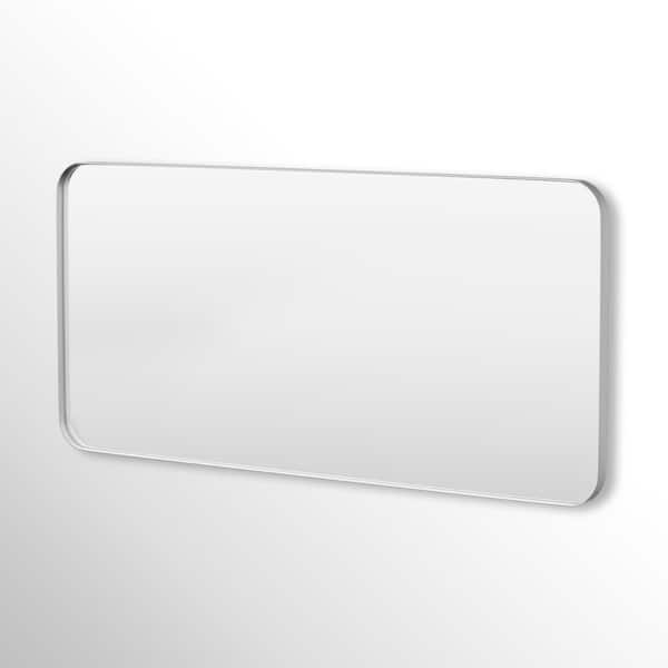 Hausvita 60 in. W x 28 in. H Rectangular Framed Tempered Glass Wall-Mounted Bathroom Vanity Mirror in Silver