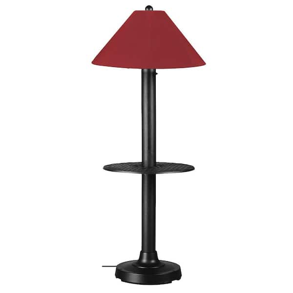 Patio Living Concepts Catalina Outdoor Black Floor Lamp with Tray Table and Burgandy Shade-DISCONTINUED