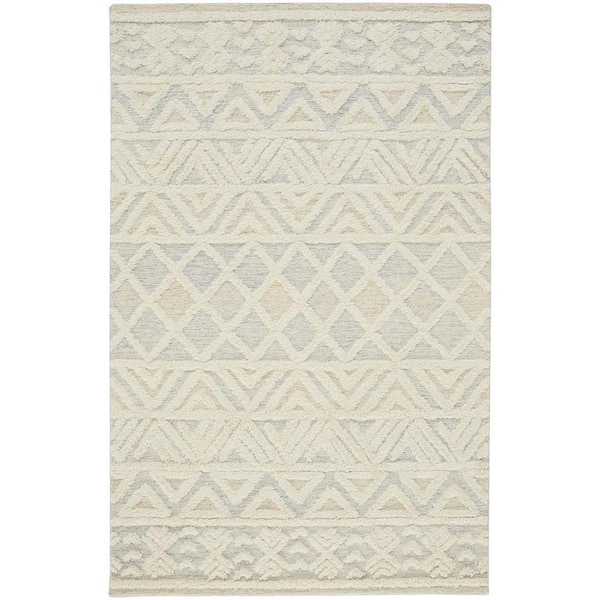 HomeRoots Ivory and Blue Geometric 12 ft. x 15 ft. Area Rug