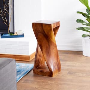 12 in. Brown Handmade Extra Large Square Wood End Table with Spiral Base