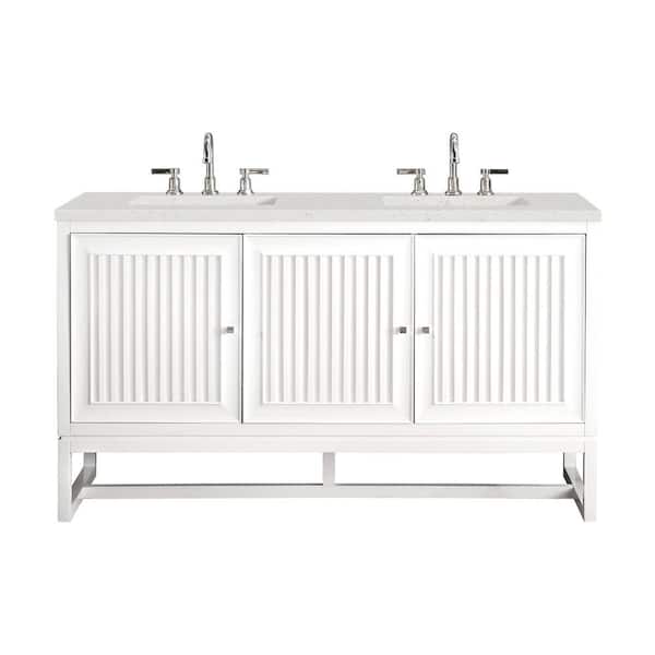 James Martin Vanities Athens 60.0 in. W x 23.5 in. D x 34.5 in. H Double Bathroom Vanity in Glossy White with Lime Delight Quartz Top