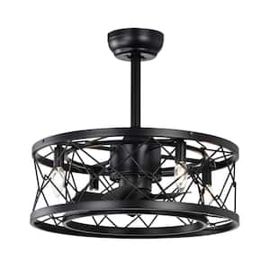 20 in. Indoor Matte Black Cage Ceiling Fan with Remote Included